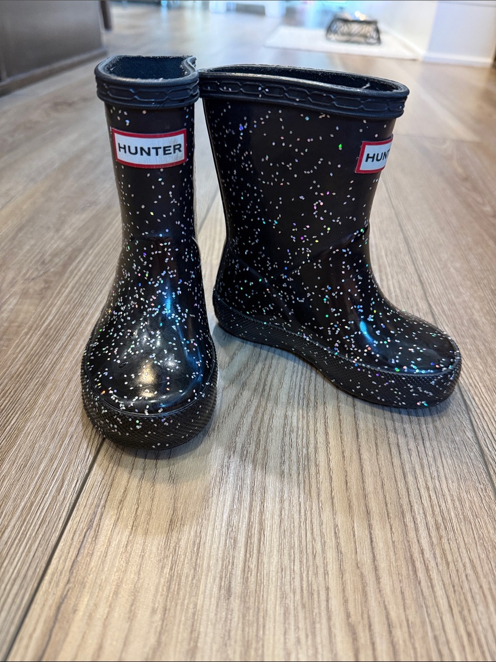Hunter Kids Black Glitter Splash Rain Boots